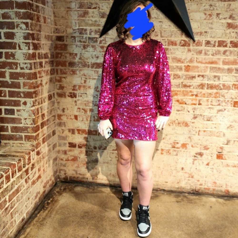 Fuchsia sequin long sleeve Vici dress worn once size XL